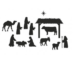 Stickserie - Weihnachtskrippe Silhouette inkl. Kugeln